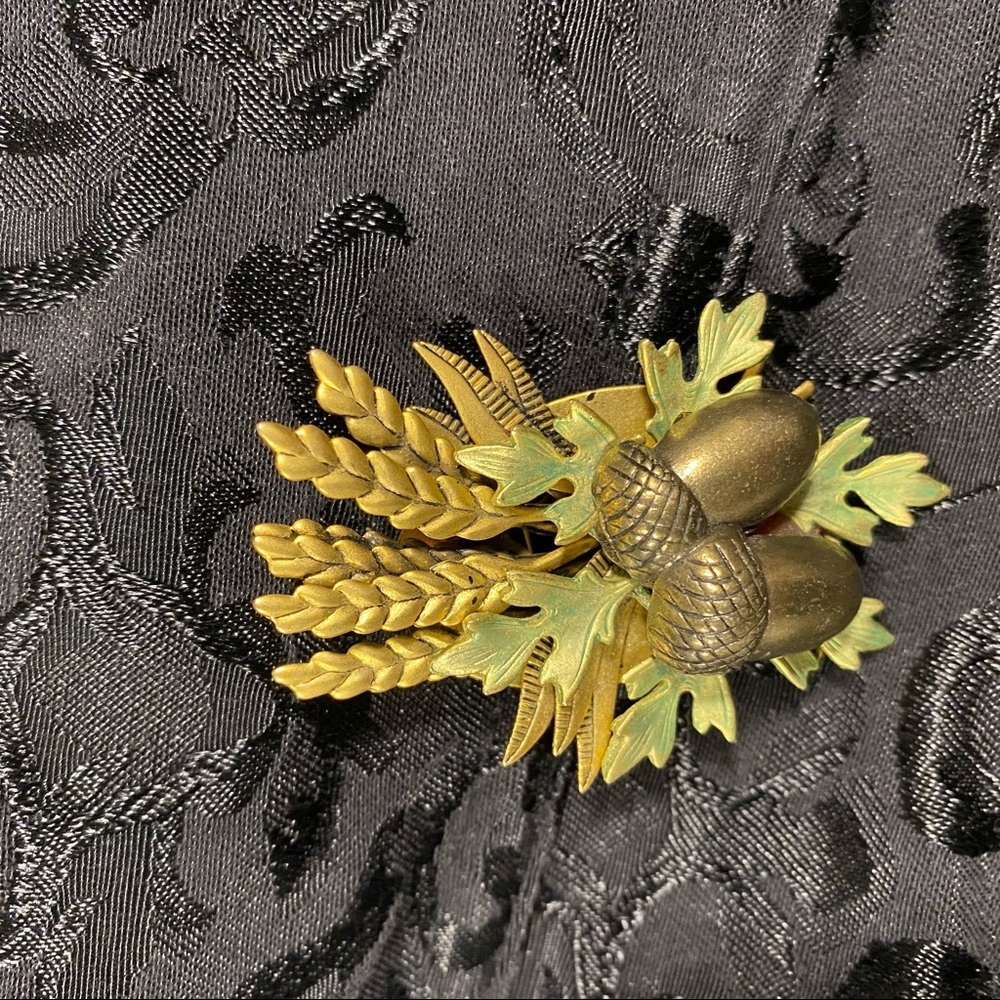 Fall Brooches Metal Thanksgiving Brooches Acorns, Wheatgrass, Oak Leaves